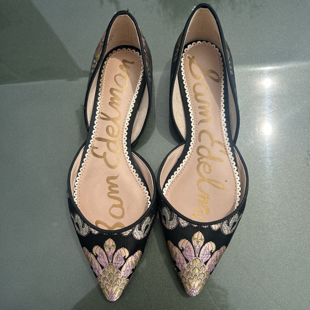 Sam Edelman Black and Gold Flats with Embellished Toe